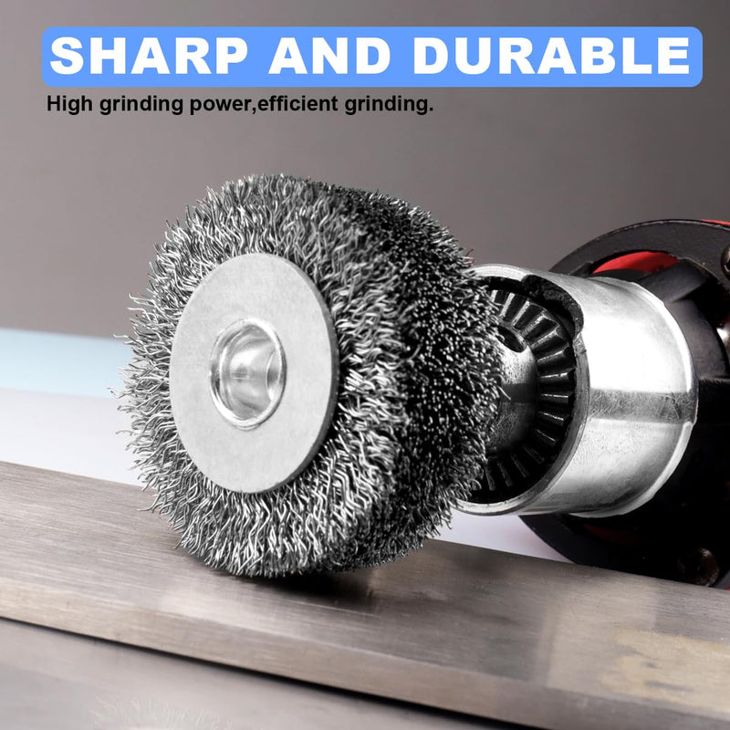 [Australia - AusPower] - LSTOPGO 2 Pieces 50 mm Wire Brush Wheel for Drill, 0.3 mm Coarse Corrugated Carbon Steel Wire, 6.35 mm Round Shank, High Performance Wire Brush for Removing Rust, Corrosion and Paint 