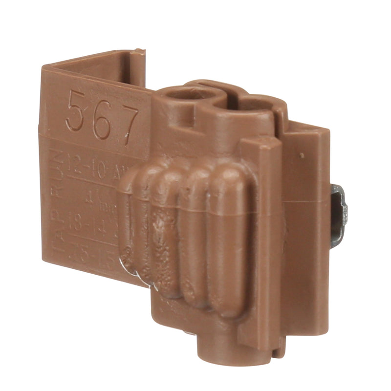 3M Scotchlok Self- Stripping Tap Connectors 567, Run and Tap, Brown, 18-14 Awg (Tap), 12-10 Awg (Run), Bag of 100 Brown 100 per Carton