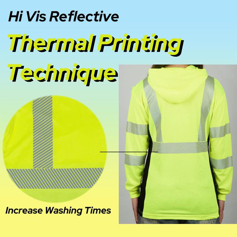 Safety Reflective Shirts for Women ANSI Class 2 Hi Vis Long Sleeve High Visibility Work T Shirts with Hood X-Large Yellow