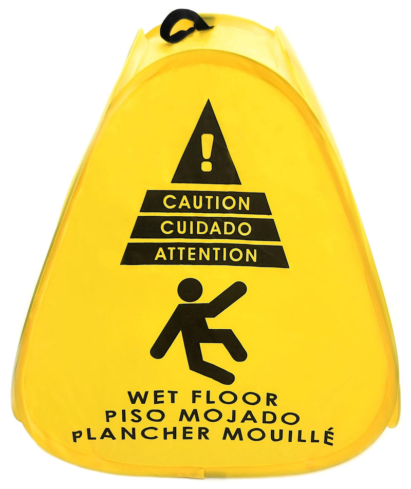 Kraken Sign Co - Pop-up Sign, Yellow 4-Sided Bilingual Trilingual English/Spanish/French Warning, Pop-up Caution Wet Floor Sign 16 inch for Restaurant, Commercial and Industrial Safety. Foldable, Portable, Durable (Yellow, 2 Pack)