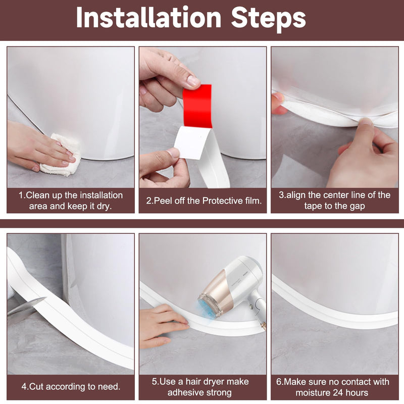 [Australia - AusPower] - Mokani Caulk Tape Waterproof Self Adhesive, 2 Rolls White Caulking Sealant Strip for Kitchen, Countertop, Bathroom, Sink, Bathtub, Toilet, Floor Wall Edge Protector with Sealing Tool (1.5" x 10.5Ft) 