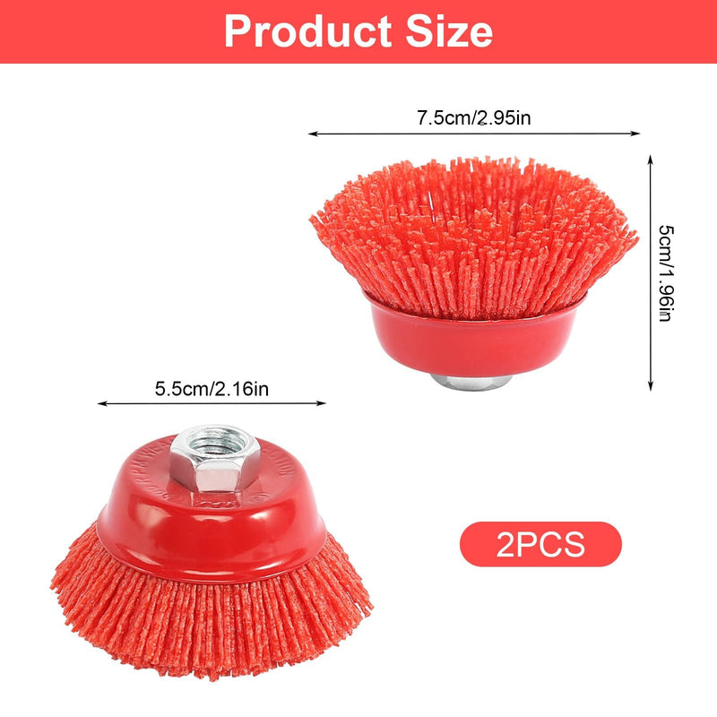 [Australia - AusPower] - Cup Brush Angle Grinder, Pack of 2 M14 Nylon Brush Drill, Diameter 75 mm Nylon Brush, Sanding Filament, Cup Brush, Nylon Brush for Deburring, Rust Removal, Paint Removal 