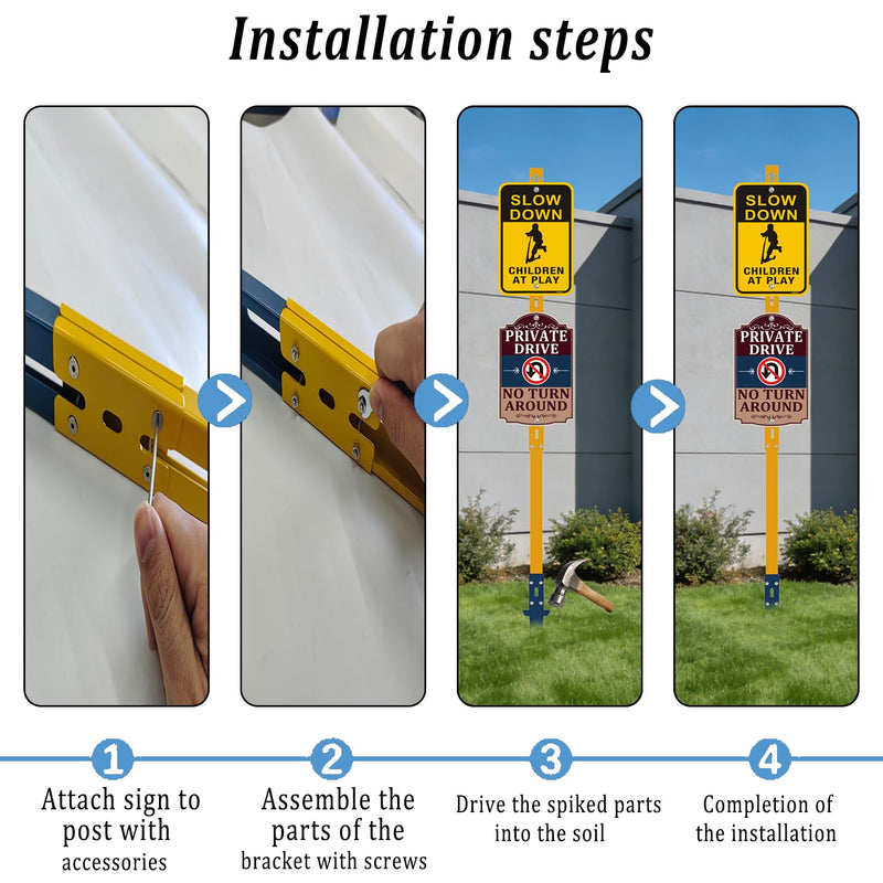 Sign Post for Outside 6 Ft, Yard Signs Stakes, Heavy Duty Metal Holder Ground Traffic Road Stand Lawn Adjustable Pole for Events, Parking, Garage, Rust-Resistant Durable DIY 1Pcs Blue Yellow Blue -Yellow -3