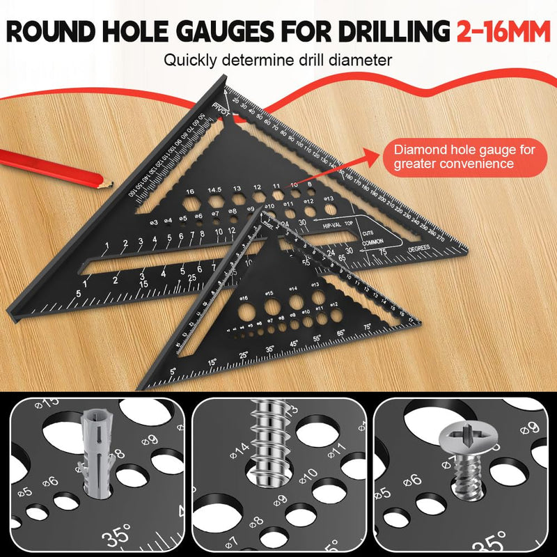 [Australia - AusPower] - flintronic Carpenter's Square Set, 2 Pieces Multifunctional Try Square, 18 cm + 30 cm, Aluminium Ruler Angle Guide Including Flat Carpenter's Pencil for Measuring Angles and Marking Drill Holes 