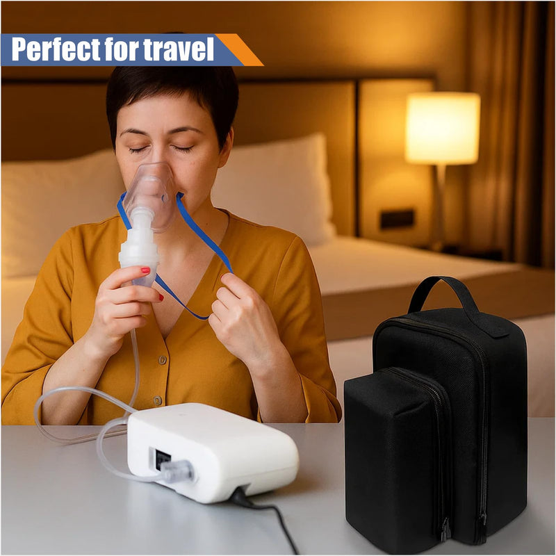 [Australia - AusPower] - Portable Device Carrying Case Travel Organizer, Multi-Purpose Storage Bag with Adjustable Divider, Water-Resistant 600D Fabric, Compatible with Nebulizer Accessories, 7" x 4" x 12" 
