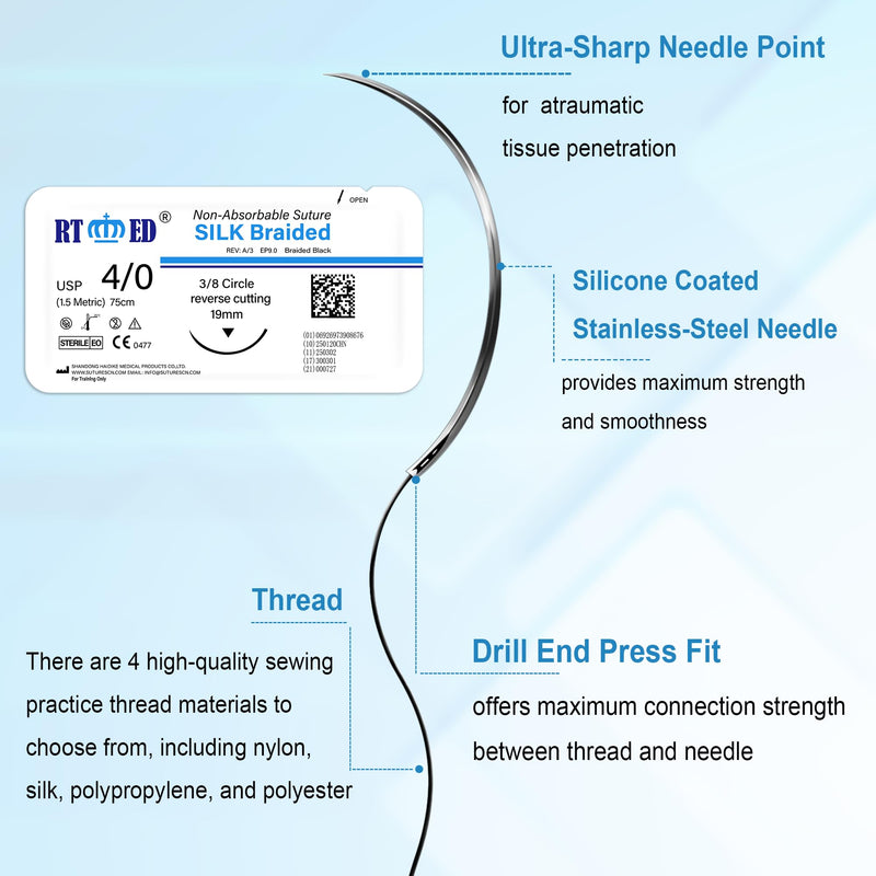 [Australia - AusPower] - Suture Practice Kit with Needle Plus Tools for Medical Student Training Only (12 Mixed Thread) 