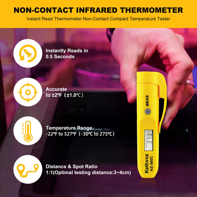 [Australia - AusPower] - Non Contact Infrared Food Thermometer, Digital IR Laser Thermometer Pen for Cooking, -22°F to 527°F Instant Read, No Touch Safe Hygienic for Meat, Grill, Candy, Wine, Baby Milk (2-Pack) 