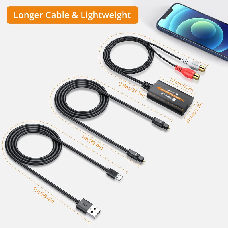 [Australia - AusPower] - Neoteck Optical to RCA Converter 192 KHZ Digital to Analog Audio Converter Optical to RCA Adapter 5.9ft/1.8m Optical Audio to RCA Cable Aluminium Alloy Shell DAC Converter for HDTV Blue-ray PS4 etc 