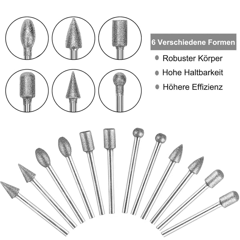 [Australia - AusPower] - Raheem Diamond Cutter Set of 20 Diamond Burr Grinding Pins Compatible with Dremel Rotary Tool Accessories with 1/8 Inch Shank for Stone Glass Ceramic Carving Grinding Polishing Engraving 