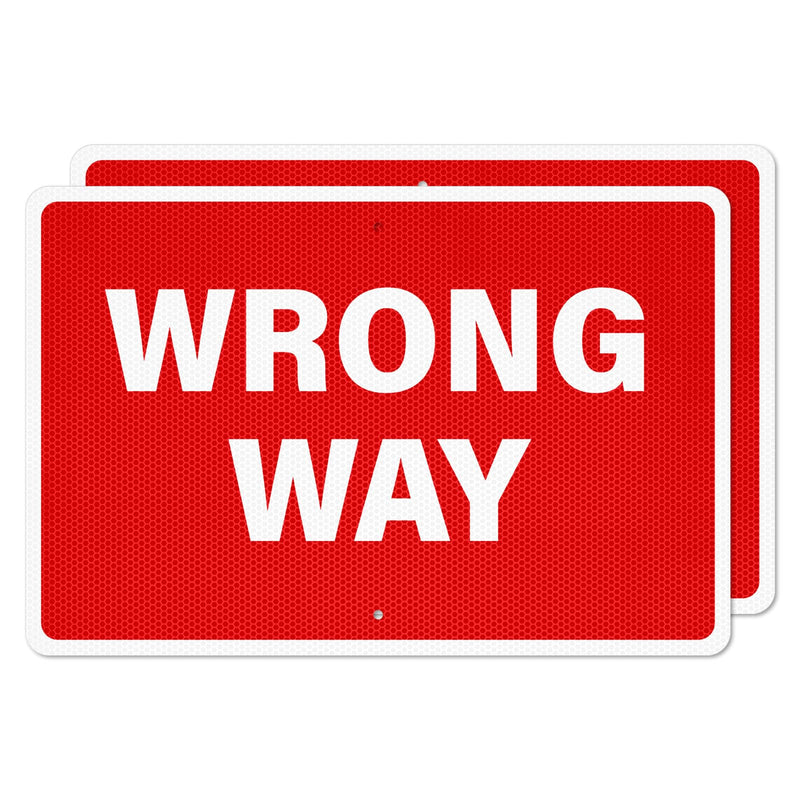 2 Pack Wrong Way Signs 18 x 12 Inch Reflective Aluminum Traffic Signs Rust-Free Weatherproof Wrong Way Signage for Highway Off-Ramps One-Way Streets Parking Lots Warehouses