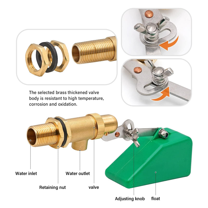 [Australia - AusPower] - 2pcs Brass Float Valve for Water Tank 1/2 Inch Automatic Fill Float Ball Valve for Livestock Trough Float Switch Adjustable Autofill Pool Fountain Filler Float Valve 