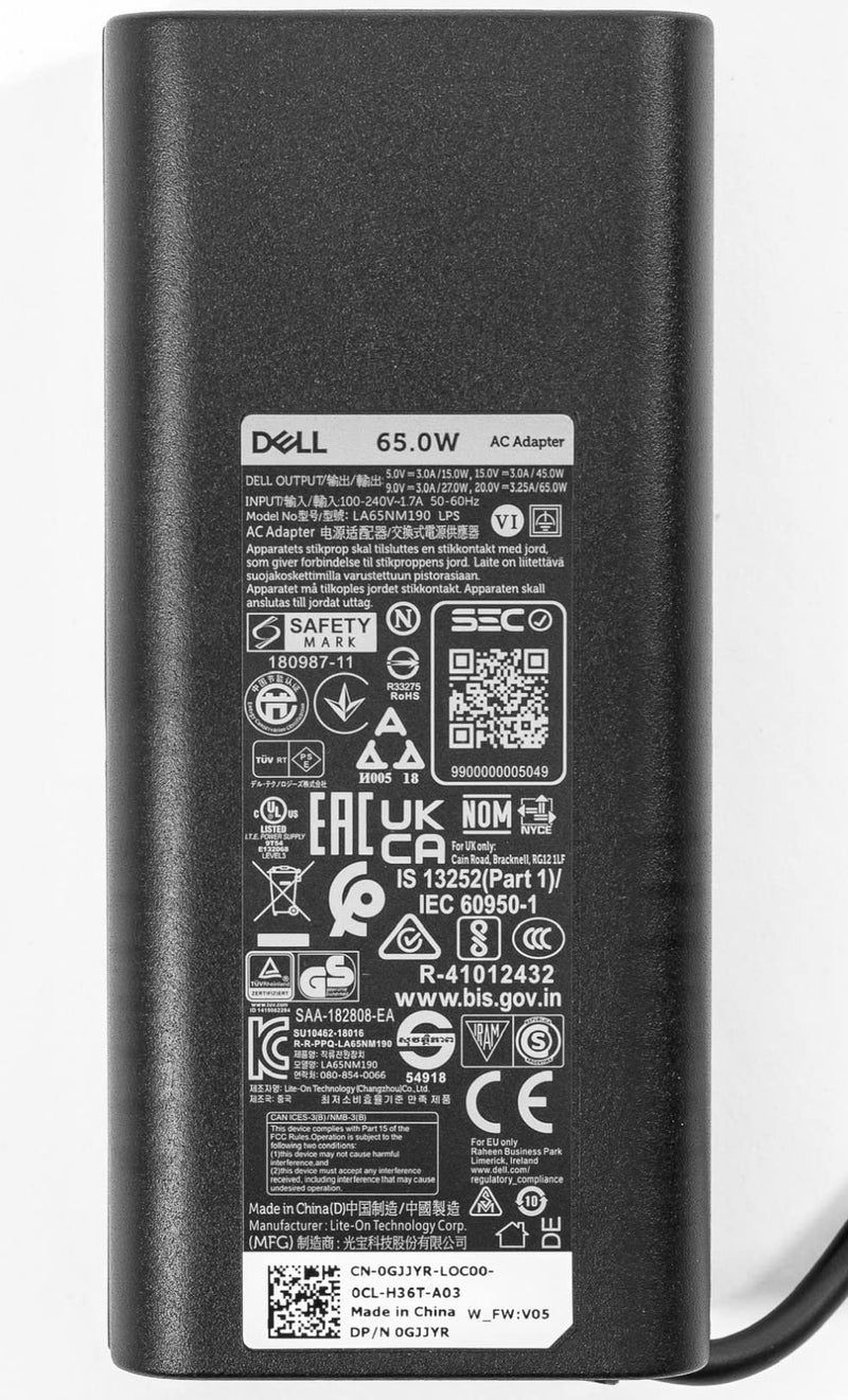 [Australia - AusPower] - Dell 65W USB-C Laptop Charger for XPS and Latitude 5000 - Power Cord Included 