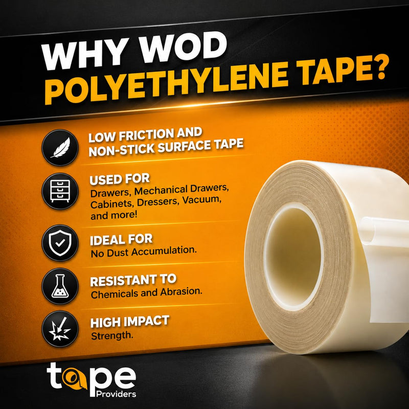 WOD SPT7A UHMW Polyethylene Transparent Film Slick Tape, 1/2 inch. x 36 yd. Aggressive Adhesive - Ideal For Squeak Reduction, Drawers, and Bearings 1/2 in. 36 Yards
