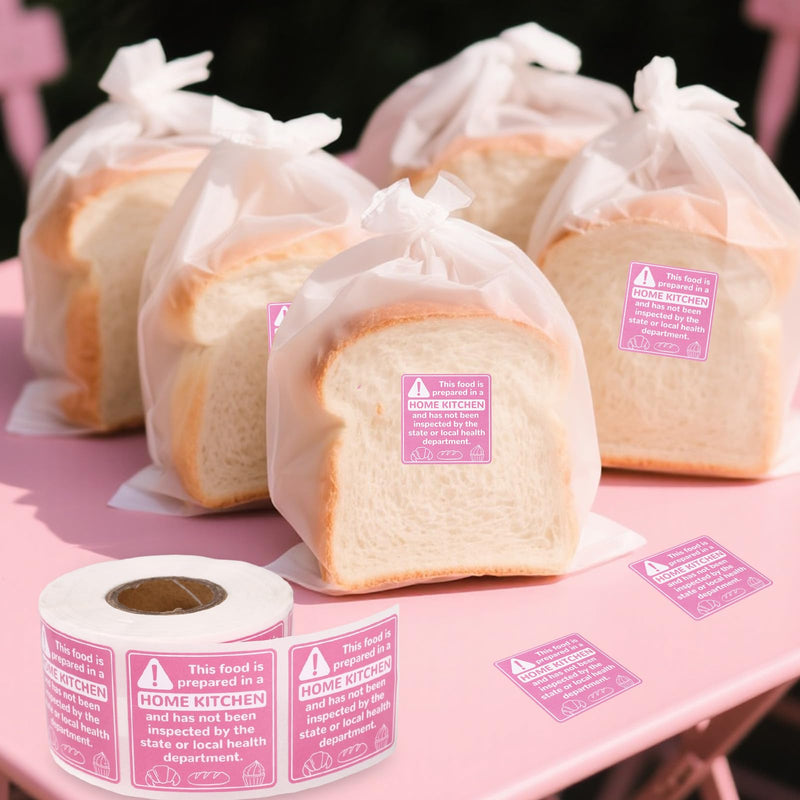 500pcs Cottage Food Law Labels, 3.81x3.81cm/1.5x1.5in Square Thermal Printed Adhesive Food Packaging Ingredients Baking Baked Stickers Decals for Home Made Homemade Bakery Compliance (Pink)