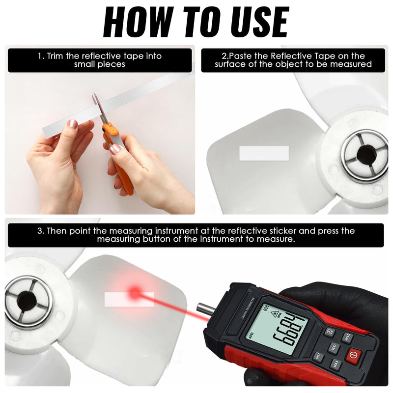 [Australia - AusPower] - Dual-Mode Digital Tachometer RPM Gauge Contact & Non-Contact Handheld Tach Meter with Backlit LCD, MAX/MIN Hold, 3-99999RPM + 10Pcs Reflective Tape for Laser Photo Speed Tester 