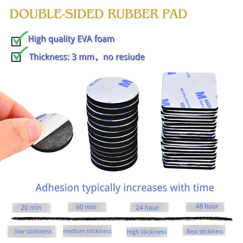 Double Sided Foam Tape,Heavy Duty Mounting Tape,56Pcs 3mm thickness Self-Adhesive Tape,Super-Sticky Black Strong Pads Include Square Round,Waterproof for Walls Door Wood Metals Glass Papers (Black) 56