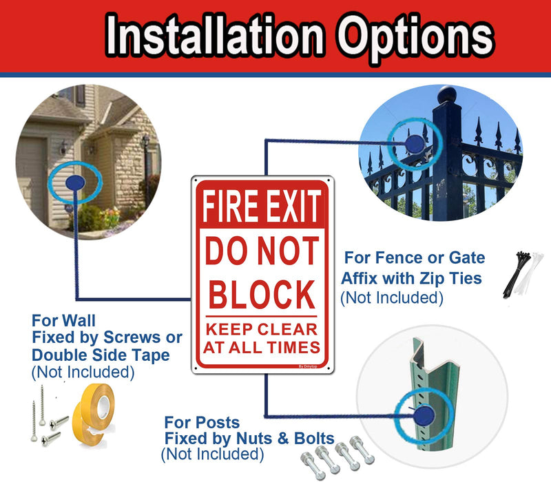 Large Fire Exit Sign, Do Not Block Door Signs, Keep Clear at All Times Sign, 14 x 10 Inches Rust Free Aluminum, Weather/Fade Resistant Easy Mounting 2 Pack 14 " x 10 "