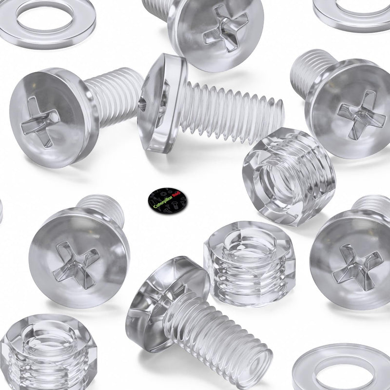 [Australia - AusPower] - 60 x Transparent Clear Plastic Acrylic M5 x 10mm Nuts & Bolts, Washers -Acrylic Plastic Screws, (13/64 x 25/64 in) 