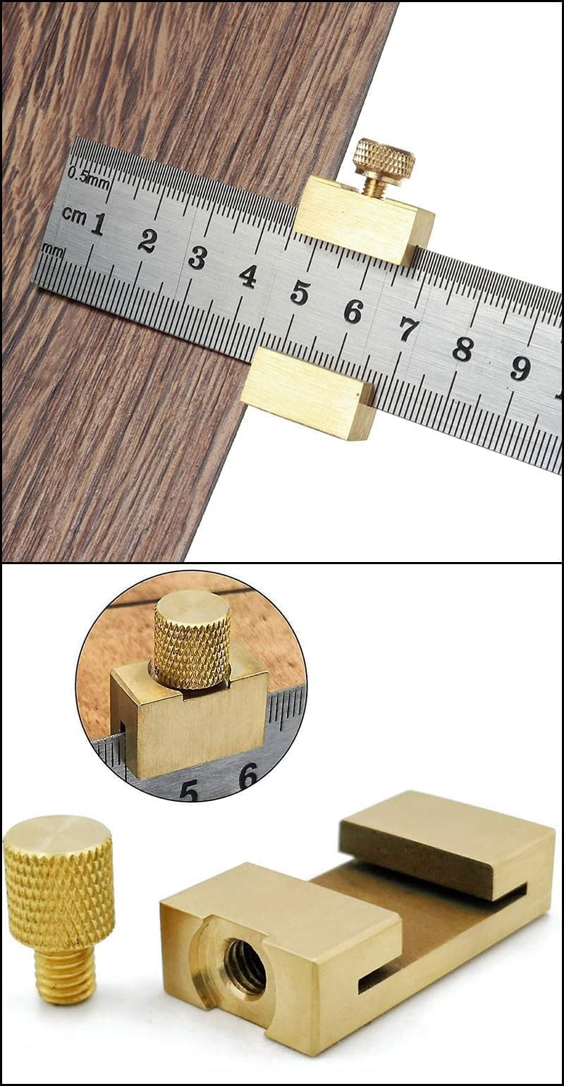 Brass Steel Ruler with Metal Stop, 300 mm, Metal Ruler, Ruler Stop, Marking Gauge, Stainless Steel, Ruler Stop Marking Tool, Combination Square Carpenter's Square (Brass) Brass