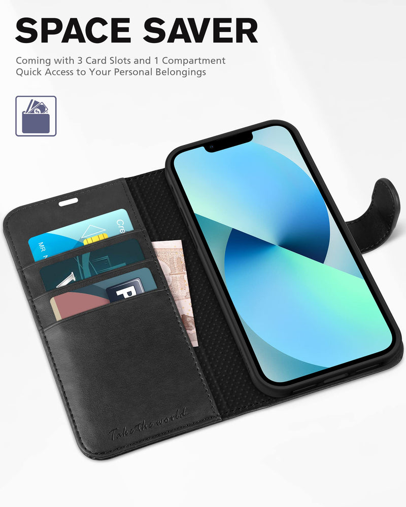 [Australia - AusPower] - TUCCH Case for iPhone 13 Wallet Case, PU Leather Flip Folio Case with [Shockproof TPU Inner Shell], RFID Blocking Card Holder Kickstand Phone Cover Compatible with iPhone 13 6.1-inch 2021, Black 