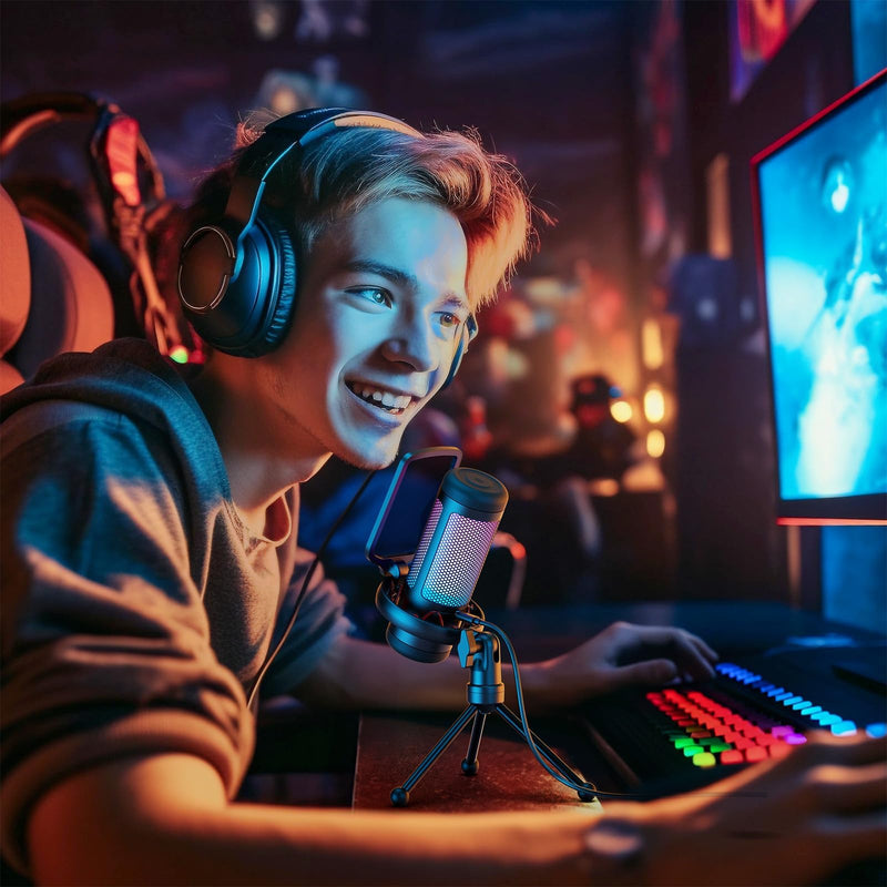 [Australia - AusPower] - TONOR Gaming Mic, USB Microphone for PC Computer, Cardioid Condenser Mic with Adjustable RGB Modes & Brightness, Quick Mute, Gain Control, for Streaming, Podcasting, Recording, PS4/5 Desktop Mic TC310 