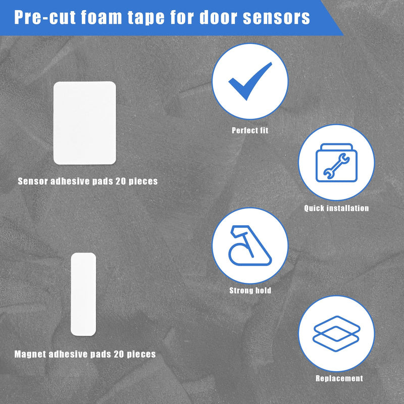 20 Kits Sensor Replacement Adhesive Pads for SimpliSafe, Safe Entry Sensor Adhesive Stickers Pre-Cut Double-Sided Sticky Tape Strips for Door Window Cabinet & Garage 20