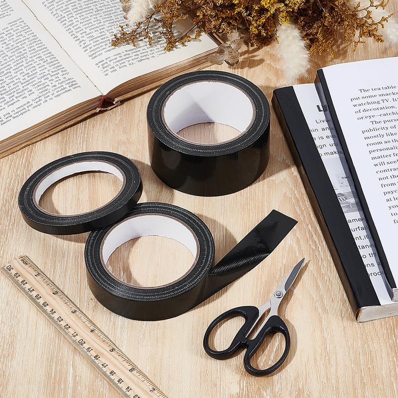 BENECREAT 5 Rolls 3 Styles Black Bookbinding Tape, 0.4/1/2 Inch Wide Polyethylene Bookbinding Repair Tape for Repairing Old Books (20m/Roll)