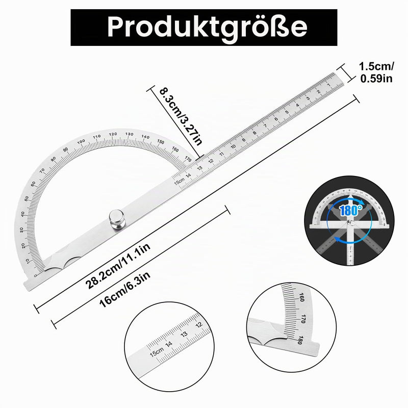 Flintronic Stainless Steel Protractor with Locking Screw, 0-180° Adjustable Prez Degree Ruler Metal with Scale (150 mm) Protractor Metal for School Woodwork Home Work Craftsman DIY #Style-a 150mm