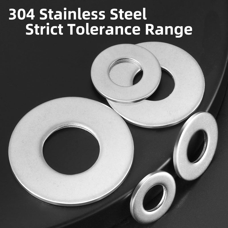 [Australia - AusPower] - 275PCS Washers Assortment Kit, Thickened 304 Stainless Steel Flat Washers for Screws, Asorted Metal Washers for Bolts, SAE Hardware Washers Set #8, 10, 1/4, 5/16, 3/8, 1/2 SAE Flat Washers Kit (275PCS) 