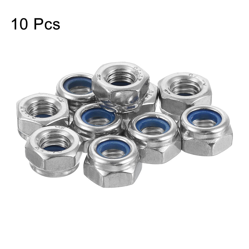 [Australia - AusPower] - uxcell Left-hand Lock Nuts, M6x1mm 304 Stainless Steel Thread Hex Nylon Insert Lock Nut for Assembling and Fastening, Silver 10pcs 