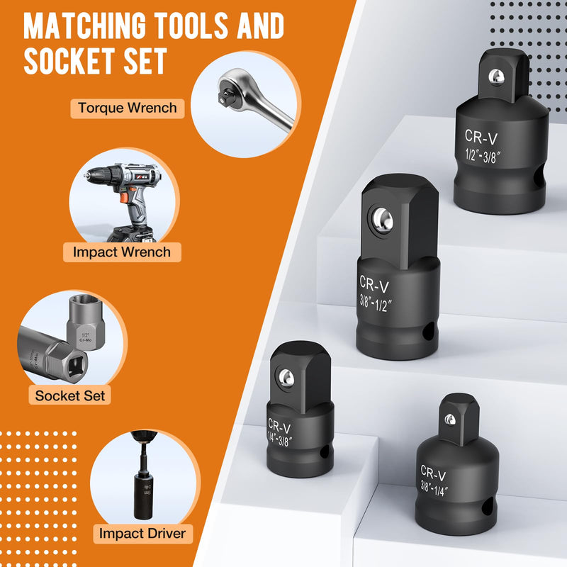 [Australia - AusPower] - 2PCS Impact Socket Adapter and Reducer Set,1/2"to 3/8" & 3/8"to 1/2" Impact Adapter Set Breaker Bar Wrench Conversion Kit Mechanic tools 2PCS 