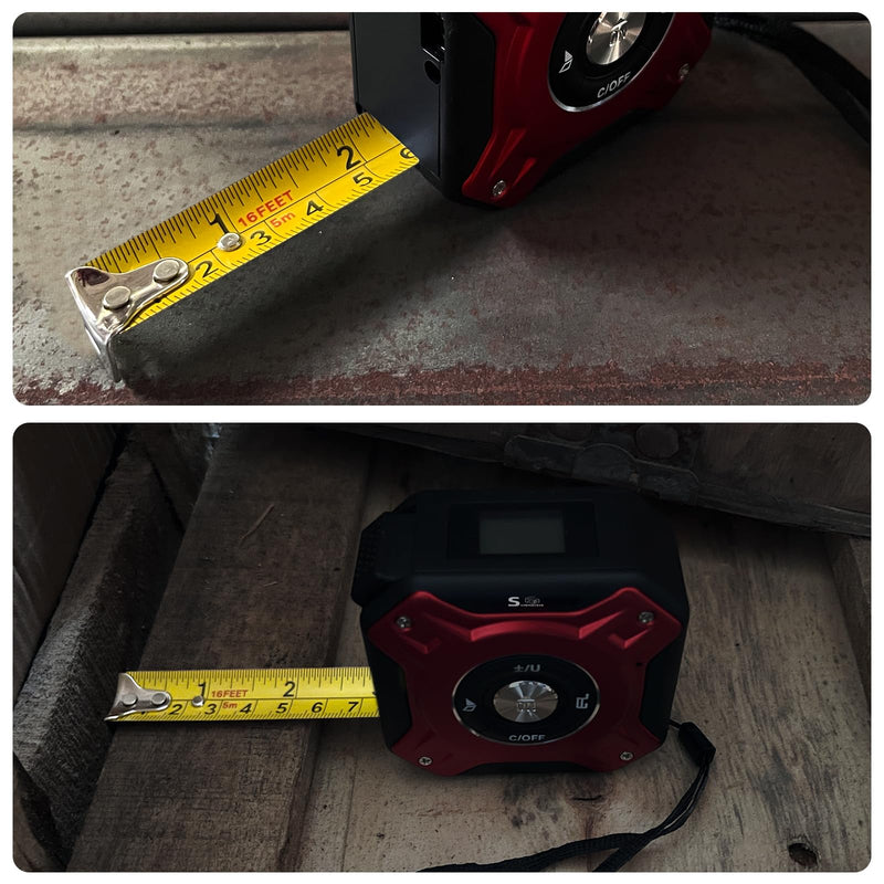 2 in 1 Laser Tape Measure with Level | 131ft/40M Laser Distance Meter Display On Backlit LCD Screen with 16ft/5m AutoLock Measuring Tape | Ft/Inch/Fractions/M/mm (Red 2in1 Laser)