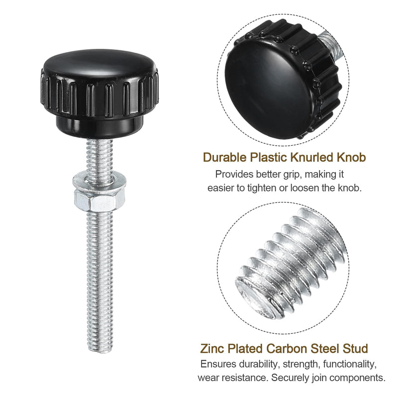 [Australia - AusPower] - uxcell 8 Sets Knurled Knobs Thumb Screws with Nuts Washers, Metric M6 x 50mm Male Thread 25mm Plastic Head, Zinc Plated Carbon Steel Stud Hand Knobs Clamping Thumbscrews Handles, Black M6 x 50mm x 25mm 