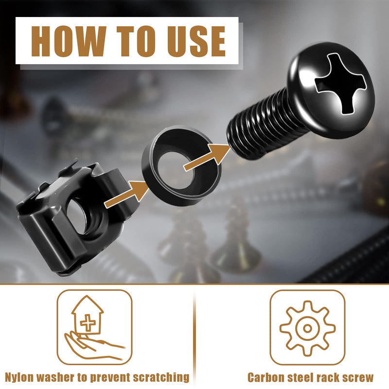 [Australia - AusPower] - 50 Pack M6 x 16 mm Rack Mount Cage Nuts, Screws and Washers Stainless Steel Black Server Rack Screws Square Insert Nuts for Audio Server Console Mounting Routers, Shelves, Enclosures, Cabinets 