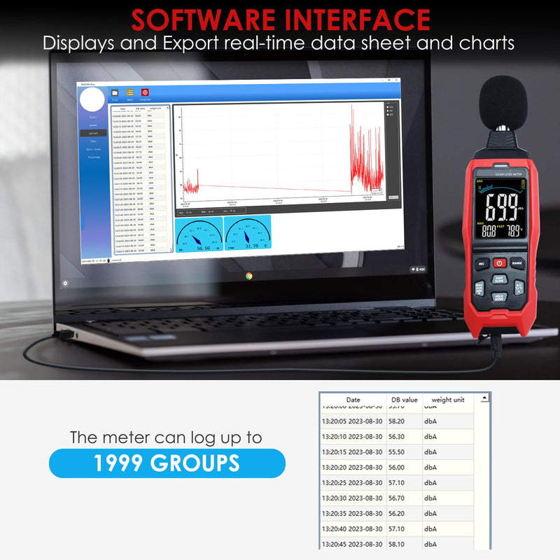 [Australia - AusPower] - Decibel Data Meter, Large LCD Sound Level Meter, A/C/Z Noise Level Meter, High Precision Sound Meter with Acoustic Visual Alarm, Fast and Slow Temperature Data Recording 