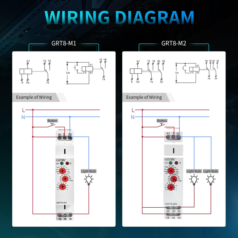 [Australia - AusPower] - Multifunction Time Relay, IGEYAPA 16A Delay ON Off GRT8 M1 AC DC 12-240V with 10 Relay Timer Control Delay Function Mode DIN Rail Electronic Relays of Wide Time Delay Range for 0.1 Seconds to 10 Days GRT8-M1 AC/DC 12V-240V 