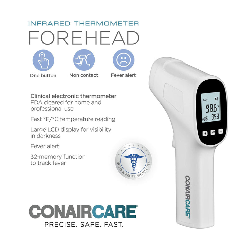 [Australia - AusPower] - Conair Digital Thermometer for Adults and Kids, Forehead Thermometer, No Contact with Large LCD Display Infared Thermomter with Fever Alert and Memory Function 