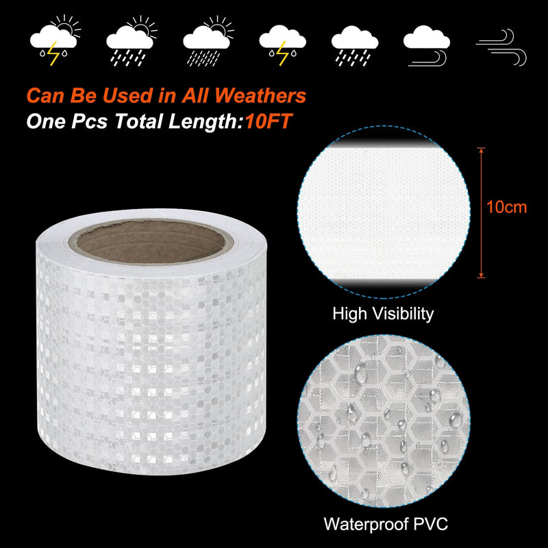 PATIKIL Reflective Tape, 4 Inch x 50 FT Waterproof Adhesive High Visibility Warning Safety Tape External Accessories Conspicuous for Cars Trucks, White 4IN x 50FT