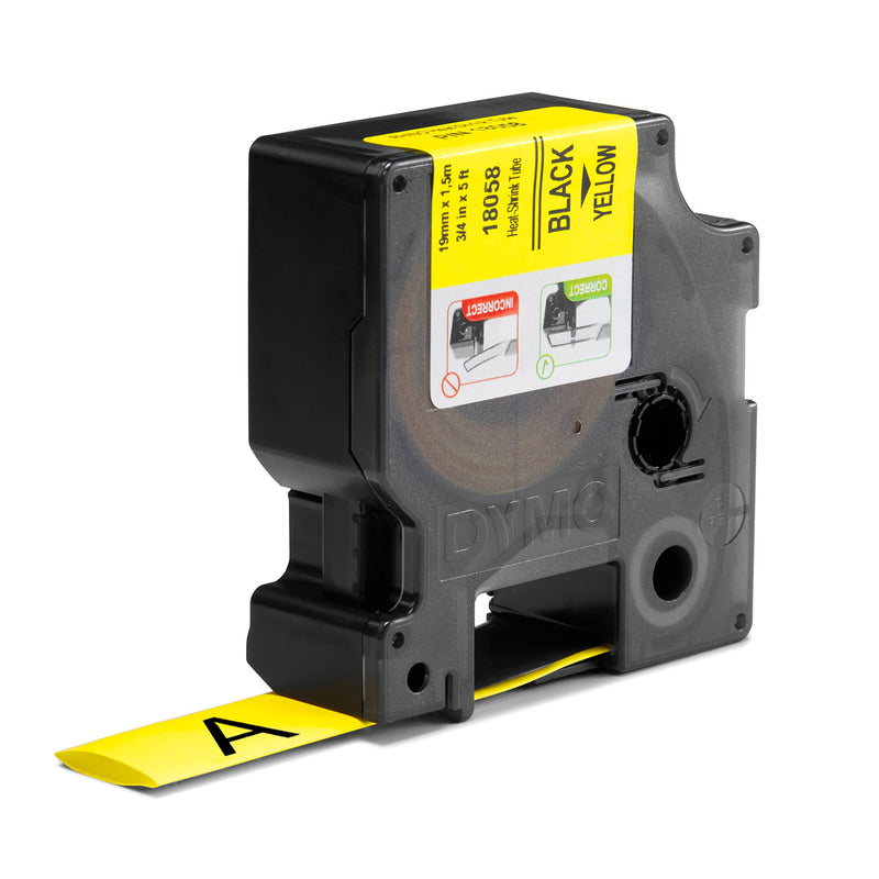 DYMO Rhino Industrial Heat-Shrink Cable Label Tubes 19 mm x 1.5 m Black Print on Yellow for Rhino Label Makers