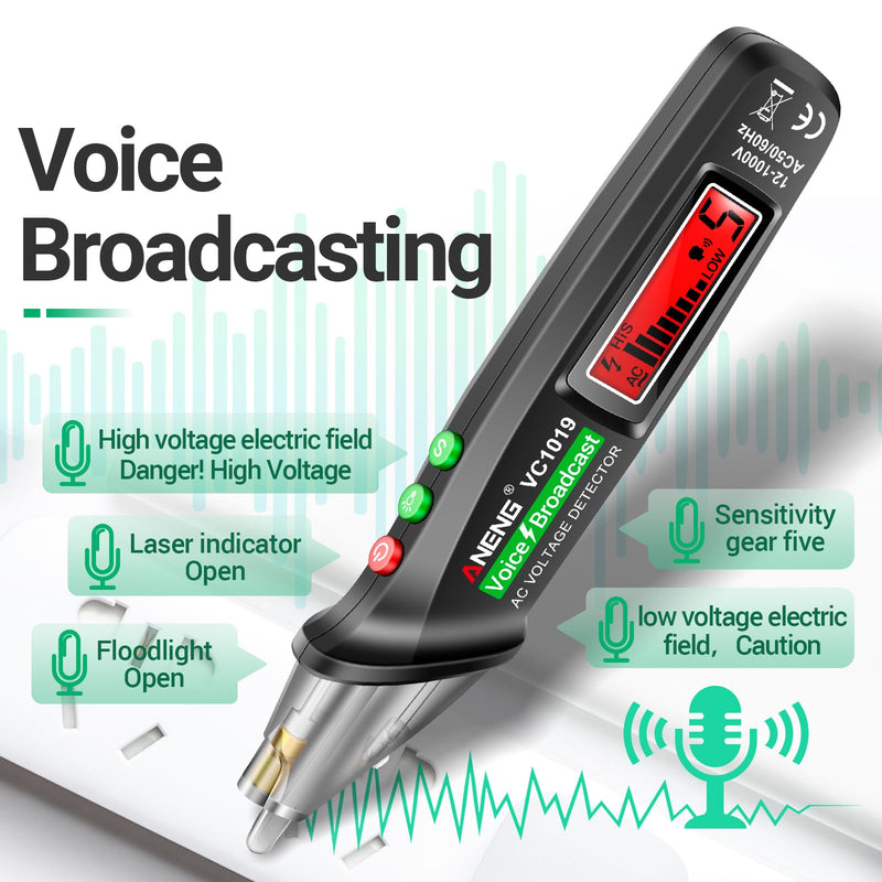 [Australia - AusPower] - ANENG Multimeter Tester,Non Contact Voltage Tester,Amp Ohm Volt Meter,Voice Broadcast Voltage Tester Pen,Measures Current, AC/DC Voltage,Capacitance, Resistance, Continuity Diodes Electrical Tools 