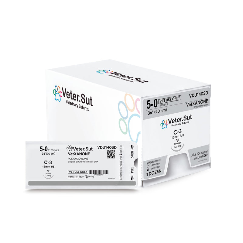[Australia - AusPower] - VeterSut VetXANONE Absorbable Polydioxanone Surgical Suture USP Size 5-0, (C-3) 3/8 13mm Reverse Cutting Needle, 36 Inches (90 cm), 12 Count, Veterinary Use 