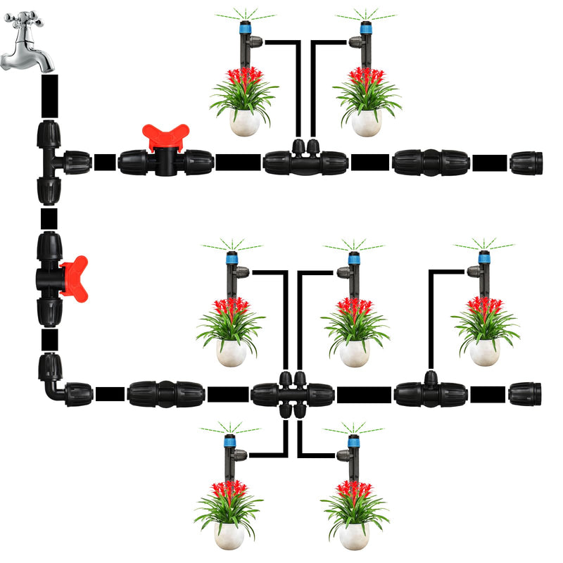 [Australia - AusPower] - Drip Irrigation Emitters Fittings: Adjustable Irrigation Sprayer for 1/4 inch Drip Tubing Full Circle Vortex Stream Dripper on 5" Arrow Stake Barbed Locked Nuts Connectors (50 Pieces) Blue Vortex Emitters-50P 