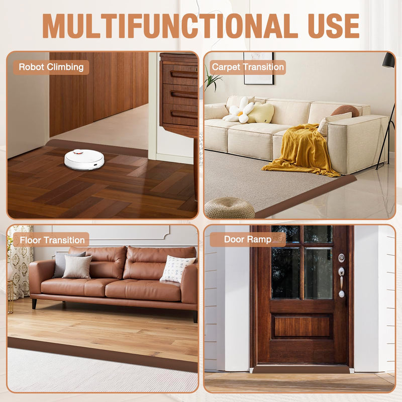 Floor Transition Strip Self Adhesive Vinyl Door Threshold for Doorways Carpet Edging Trim Overlap Edge Reducer for Laminate Floor, Carpet, Tile (Brown, 2/5" to 3/5", 6.6Ft) Brown