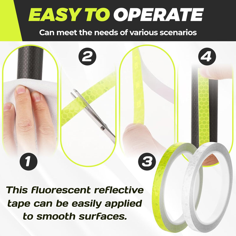 Neon Reflective Tape,0.4'' x 26ft Thin Reflective Tape for Bikes,Waterproof Self-Adhesive Reflective Strip Roll,Outdoor High Visibility Safety Warning Glow for Vehicles Bike Scooter Helmet (White) White