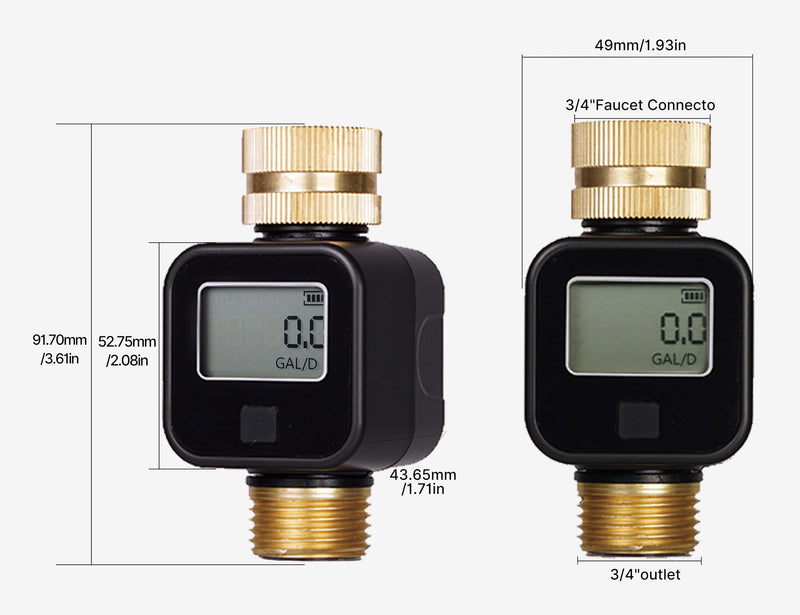 [Australia - AusPower] - MOES Water Flow Meter with Brass Inlet & Outlet Metal Thread, Measure Gallon/Liter Consumption and Flow Rate for RV Water Tank Filling, Outdoor Garden Hose Watering, Lawn Sprinkler and Nozzle Sprayer 