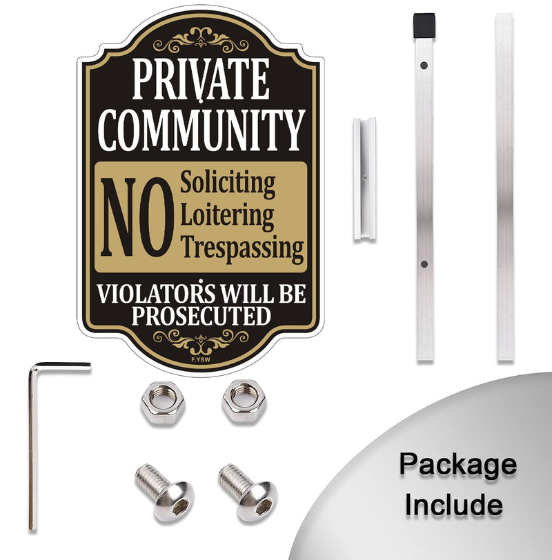 Private Community No Soliciting Trespassing Loitering Violators Will Be Prosecuted Sign 18" x 12" With 35" Long Metal Property Road Traffic Stake With Stand Aluminum Outdoor Use Yard Business Home