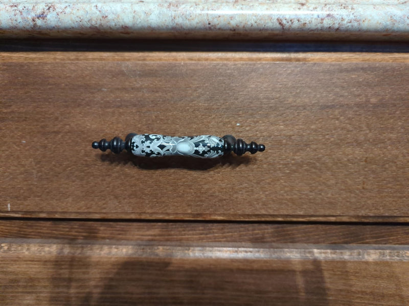 4 Pack 3" Ceramic Drawer Knob Black and White Rustic Dresser Drawer Pull Handle for Kitchen Cabinet Knob Furniture Hardware (4, 3"(76mm) Hole Centers) Pull handle - 3" hole centers 4