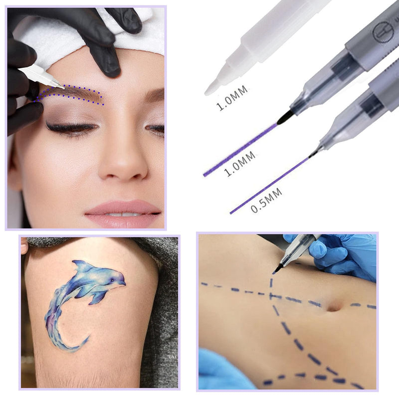 [Australia - AusPower] - Surgical Skin Marker Professional 10Pcs Sterile Tattoo Stencil Tip Markers Pen Scribes with Paper Ruler Individually Wrapped White Violet for Microblading Eyebrow Lip Marking (0.5mm & 1.0mm) 