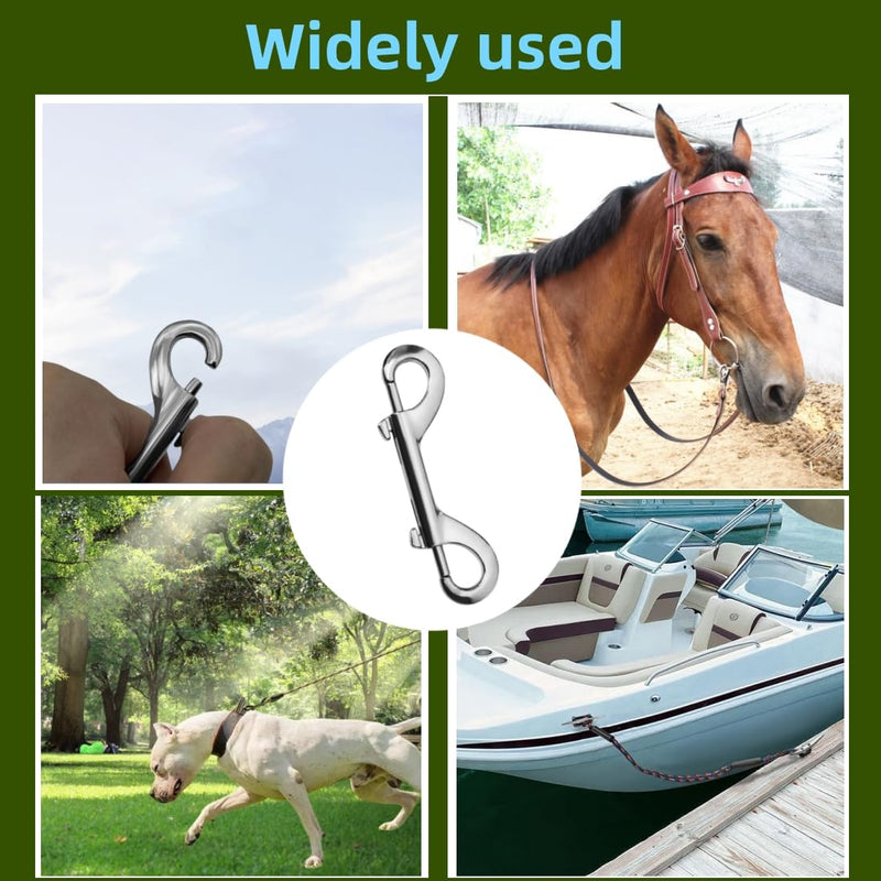 [Australia - AusPower] - 2 PCS Double Ended Snaps, 4 Inch Zinc Alloy Trigger Metal Clip, Silver Double Ended Snap Hooks for Pet Dog Leash, Key Holder, Carabiner, Home, Farm. 