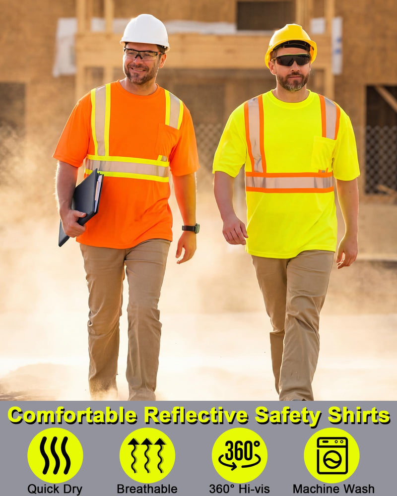 JaGely 4 Pcs High Visibility Safety Shirts Men Reflective Class 3 Short Sleeve with Pocket for Construction Work Medium Multicolor